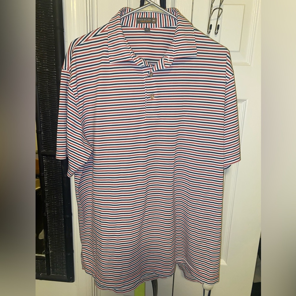 Peter Millar Mens Golf Polo -Large- Red, White and Blue